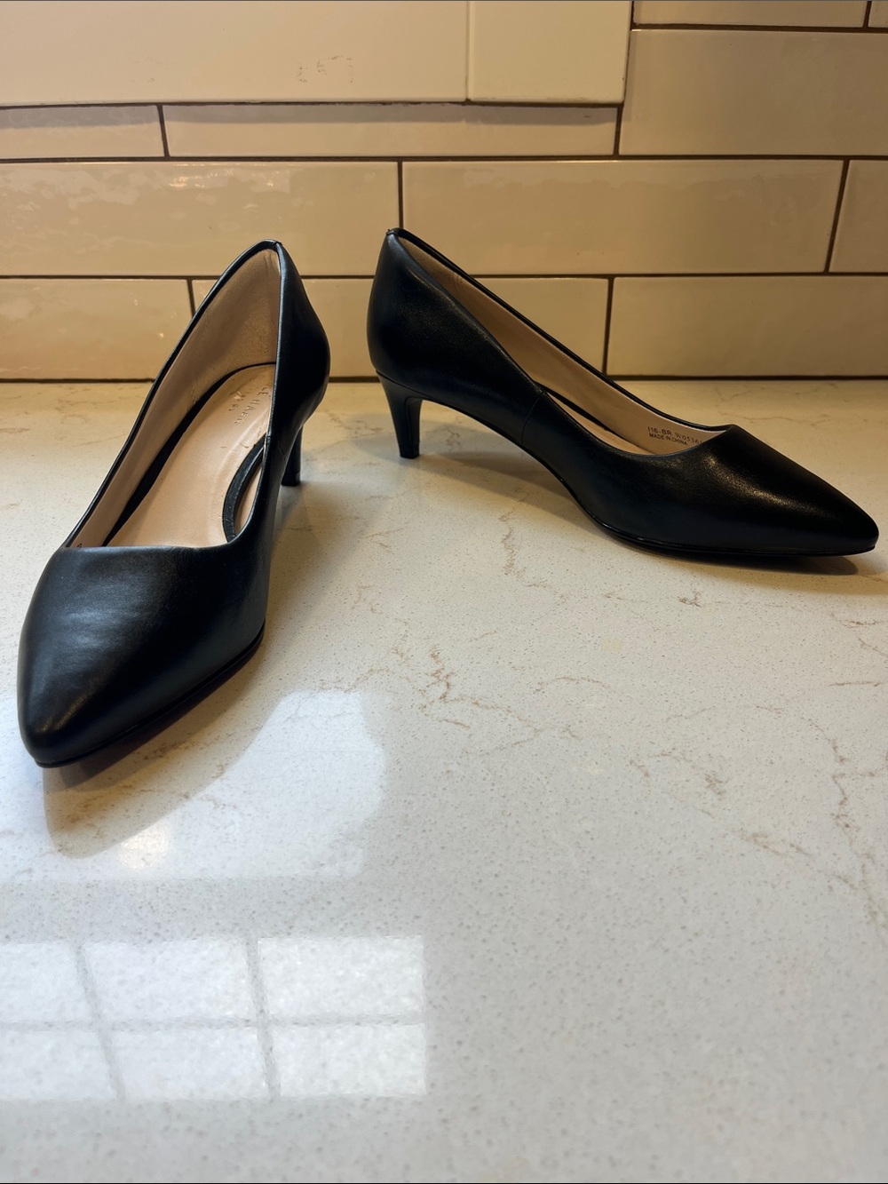 Cole Haan Black Leather Pointed-Toe Kitten Heel Pumps